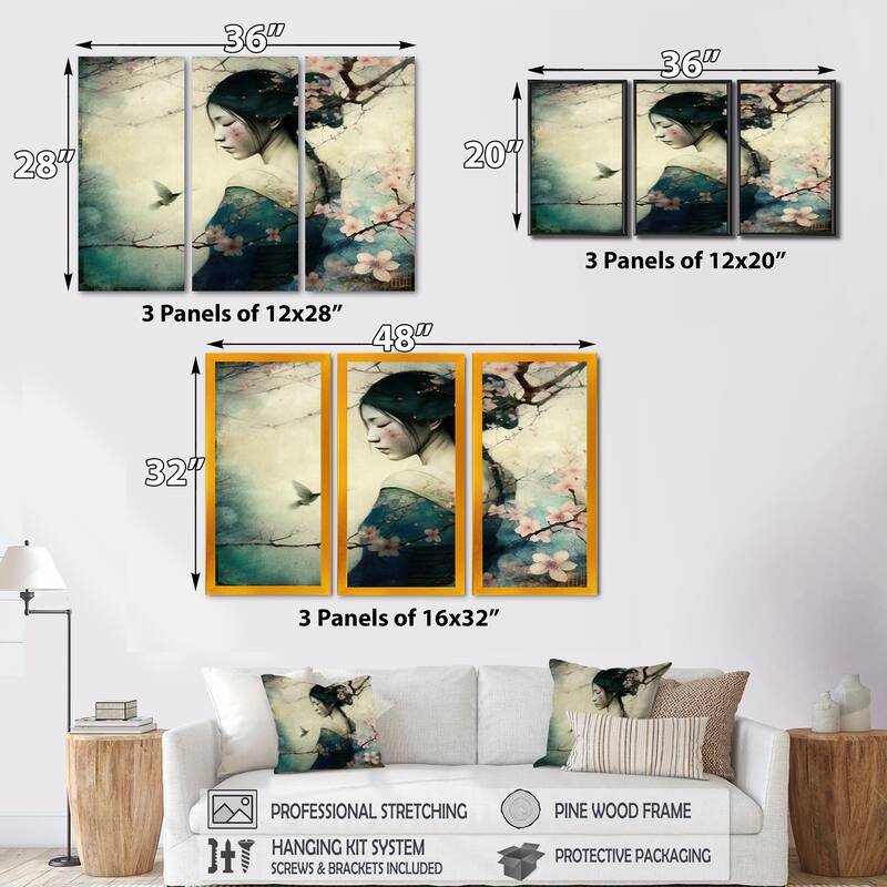 Designart "Vintage Japanese Woman With Cherry Blossoms" Asian Woman